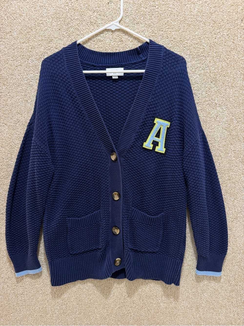Aerie knit cardigan 100% cotton oversized xs letterman college academia preppy